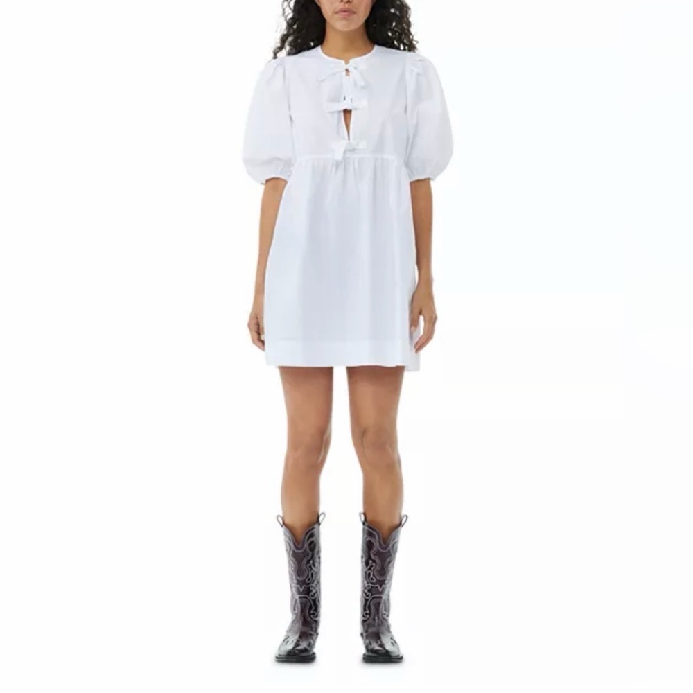 Ganni Poplin Tie Front Mini Dress, Size 34